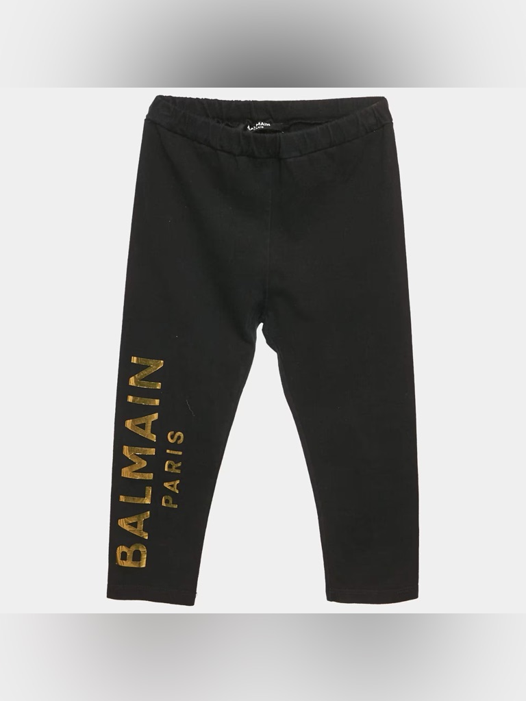 Nwt Balmain Kids Baby Black Leggings With Gold Logo Size 12-18 Months